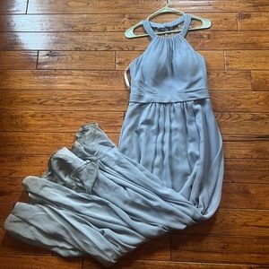 Azazie Dusty Blue Long High Neck Bridesmaid Dress